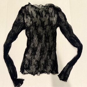 Free People Style Black Lace Sheer Mock Neck Top | Size M | Like New
